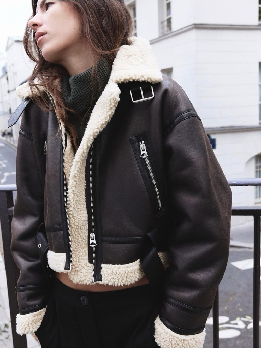 Zara Double-faced Short Jacket featuring a dark faux-leather *Missing Belt*